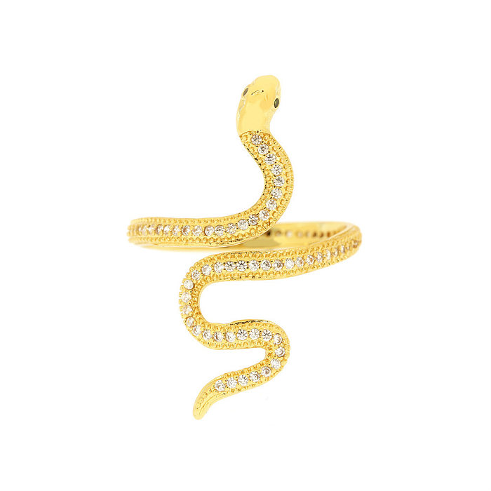 IG Style Exagerado Cobra Chapeamento de Cobre Inlay Zircon 18K Anéis Abertos Banhados a Ouro