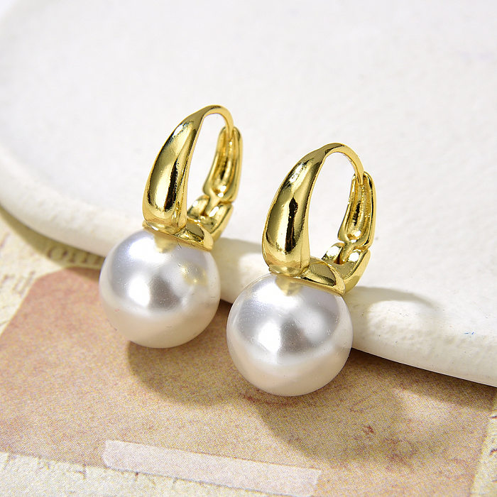 Retro Geometric Imitation Pearl Copper Plating Earrings 1 Pair