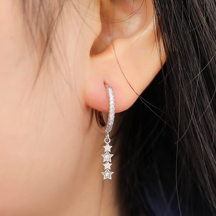 1 paire de boucles d'oreilles pendantes en Zircon et étoile, Style Simple, incrustation de cuivre