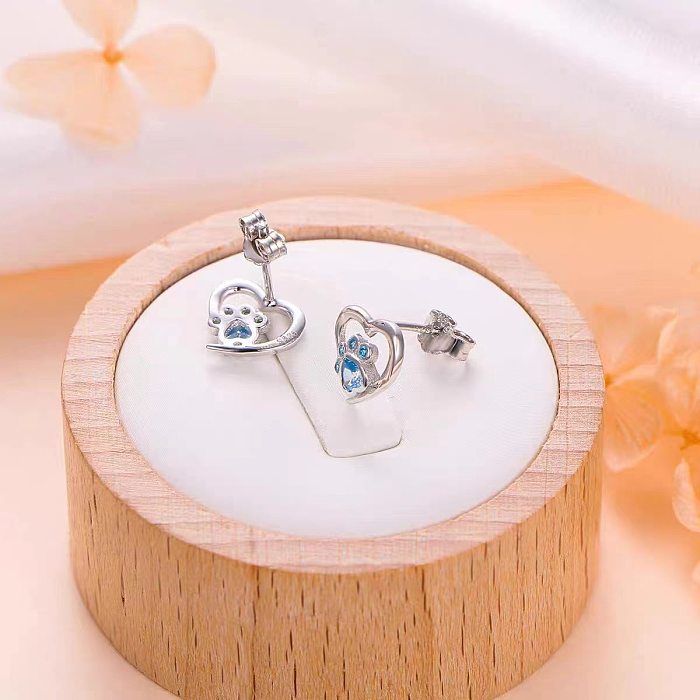 1 Pair Simple Style Heart Shape Inlay Copper Opal Ear Studs