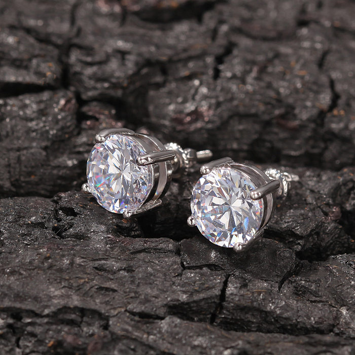 Hip-Hop Geometric Copper Inlaid Zircon Ear Studs