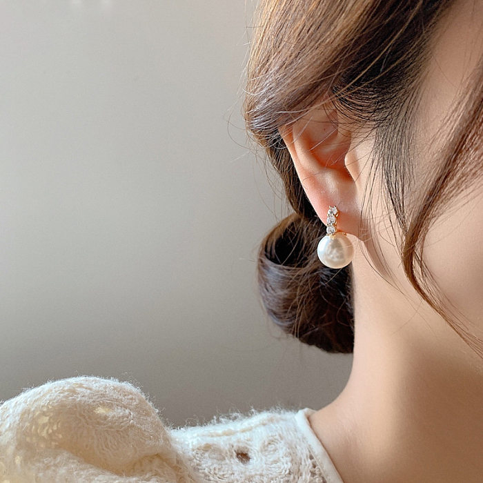 Boucles d'oreilles en forme de cœur, nœud papillon, incrustation de cuivre, perles artificielles, coquille en Zircon, 1 paire