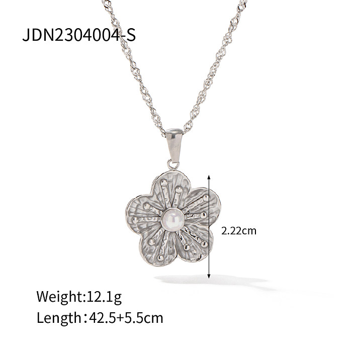 INS Style Sweet Flower Stainless Steel Plating Inlay Pearl 18K Gold Plated Rings Earrings Necklace