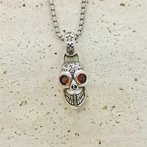 Collar con colgante de circonio con incrustaciones huecas, chapado en cobre, calavera, cara sonriente redonda, estilo hip-hop