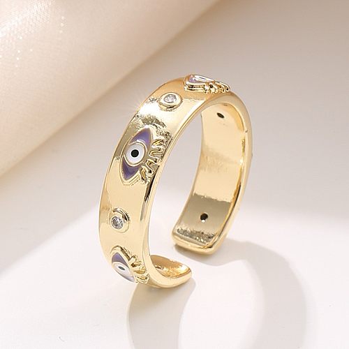 Casual Elegant Devil'S Eye Copper Enamel Inlay Zircon Open Rings