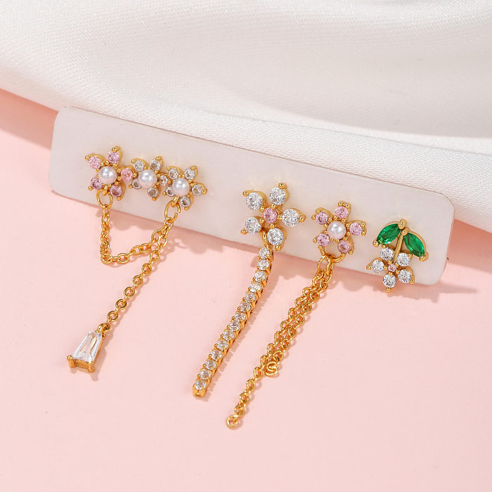 Fashion Flower Chain Pearl Alloy Earrings Set Five-Piece
