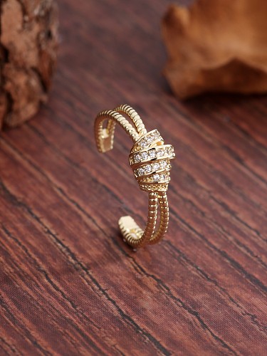 Offene Ringe im schlichten Stil mit Pendelknoten, Kupferbeschichtung, Inlay, Zirkon, 18 Karat vergoldet