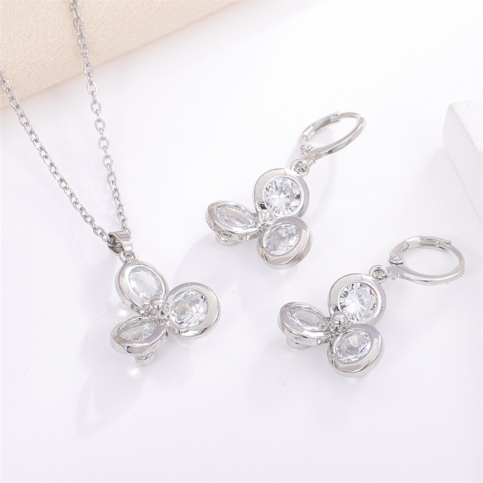 Boucles d'oreilles pentagramme de Style coréen, fleur géométrique, incrustation de cuivre, Zircon, collier