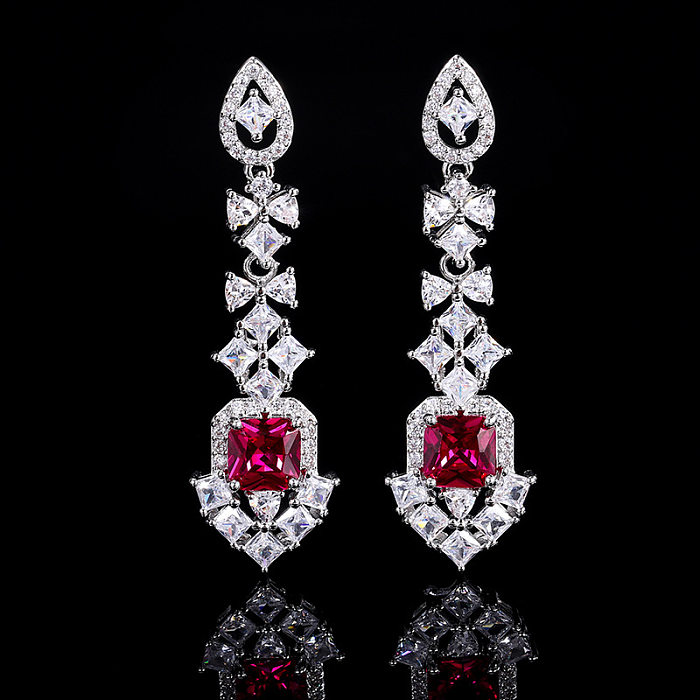 1 Pair Lady Geometric Copper Inlay Zircon Drop Earrings
