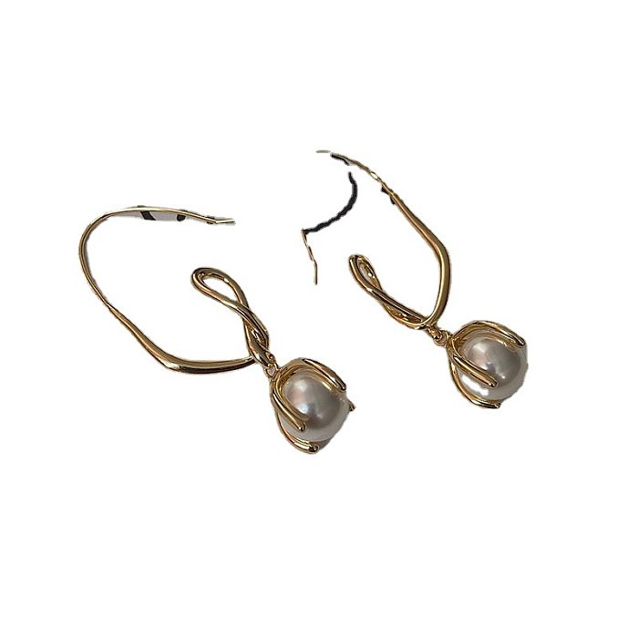 1 paire de boucles d'oreilles élégantes en cuivre avec incrustation de perles et de Zircon