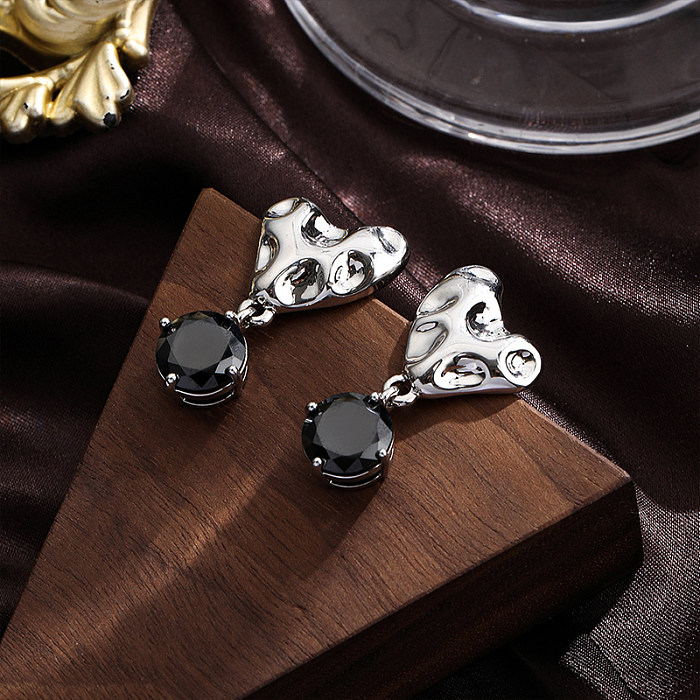 1 par estilo simples forma de coração chapeamento incrustação cobre zircão brincos banhados a prata