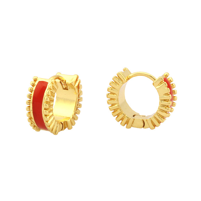 1 Pair Sweet Simple Style Circle Enamel Plating Copper 18K Gold Plated Hoop Earrings