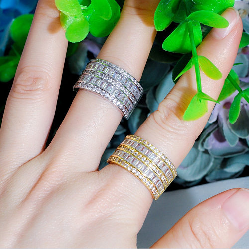 Elegant Shiny Geometric Copper Plating Inlay Zircon Rose Gold Plated White Gold Plated Rhodium Plated Rings