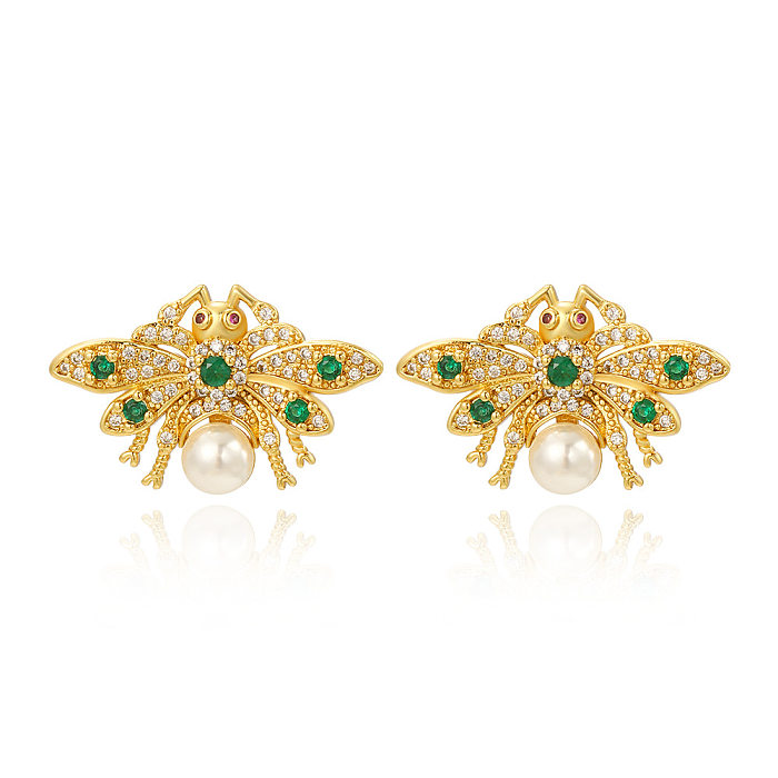 1 Pair Simple Style Butterfly Inlay Copper Zircon Ear Studs
