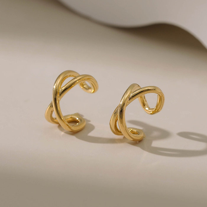 Minimalist Style Cross Ear Bone Clip Brass 18K Gold Plated C-shaped Ear Clip
