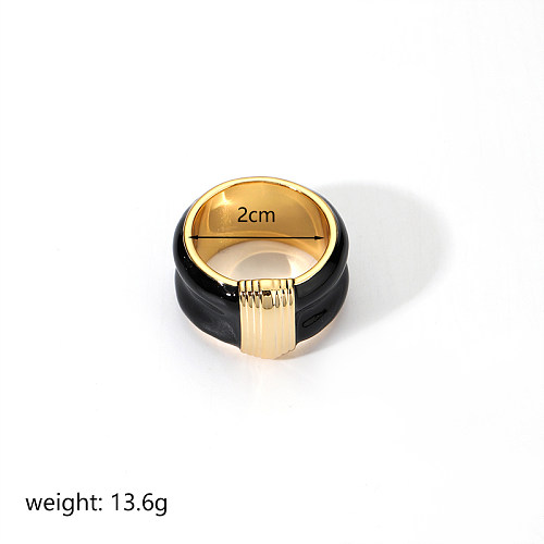 Simple Style Round Copper Enamel Plating 18K Gold Plated Wide Band Rings