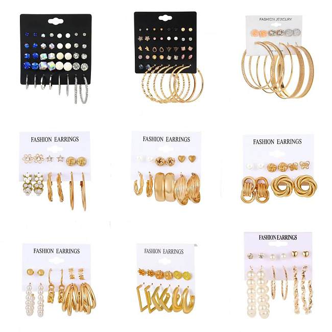 1 Set Fashion Triangle Circle Butterfly Synthetics Metal Copper Asymmetrical Inlay Artificial Pearls Rhinestones Zircon 18K Gold Plated Gold Plated Silver Plated Women'S Earrings