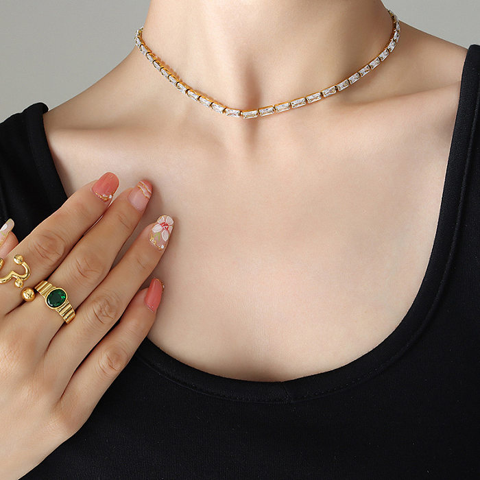 Fashion Geometric Titanium Steel Inlay Bracelets Necklace