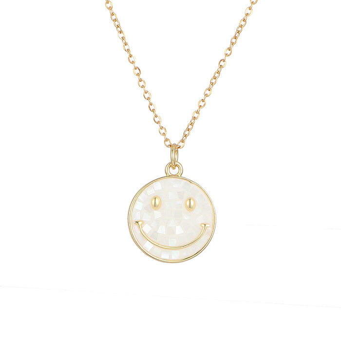 Fashion Smiley Face Copper Gold Plated Shell Pendant Necklace
