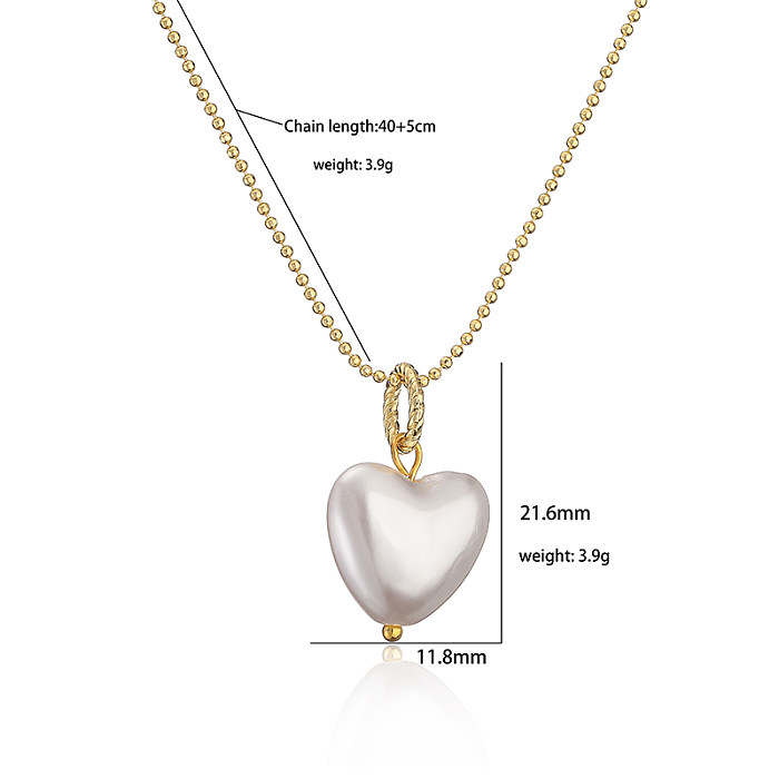 Elegant Sweet Simple Style Heart Shape Copper Plating Inlay Artificial Pearls Zircon 18K Gold Plated Earrings Necklace