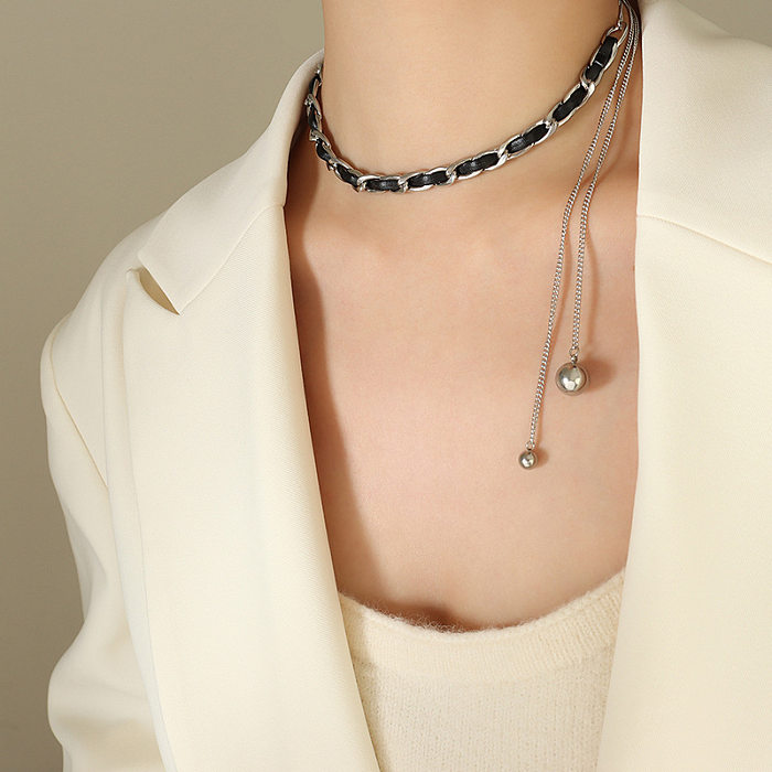 INS Style – Bracelets en cuir Pu couleur unie, plaqué acier titane, collier 1 pièce