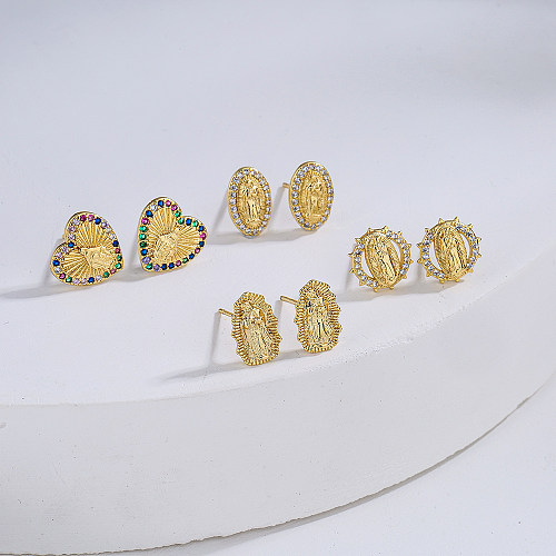 Pendientes de tuerca de cobre geométricos vírgenes con microincrustaciones de oro real chapados a la moda