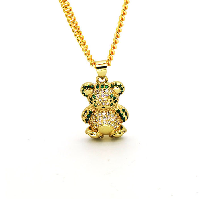 Simple Style Bear Copper Inlay Rhinestones Pendant Necklace