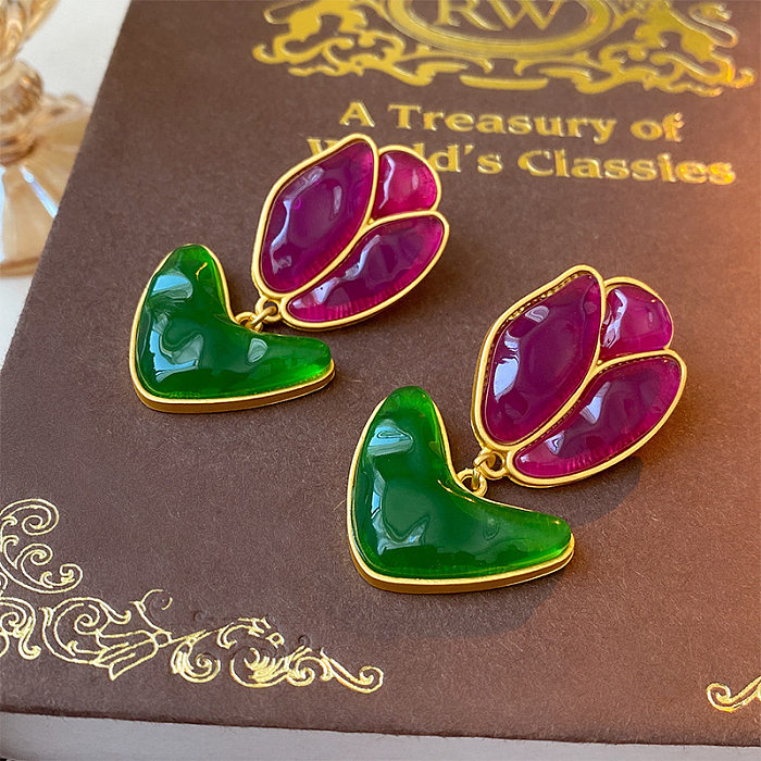 1 Pair Retro Heart Shape Flower Butterfly Inlay Copper Rhinestones Pearl Earrings