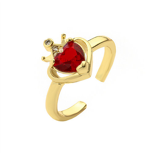 Luxurious Square Heart Shape Crown Copper Inlay Zircon Open Ring