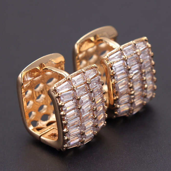 1 Pair Simple Style Geometric Inlay Copper Zircon Gold Plated Earrings