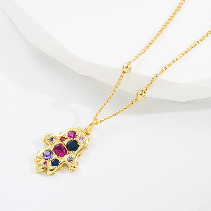Mode Mond Hand von Fatima Herzform Kupfer vergoldet Zirkon Anhänger Halskette 1 Stück