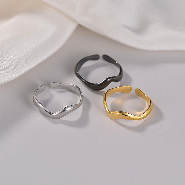 Simple Style Waves Titanium Steel Plating Open Ring