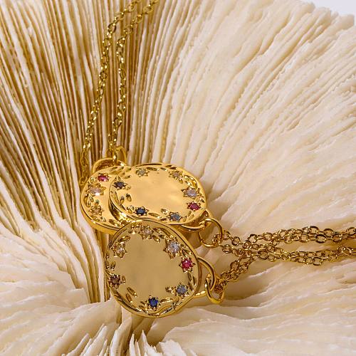 Einfache Streetwear-Halskette mit geometrischem Kupferüberzug und Inlay aus Zirkon, 18 Karat vergoldet