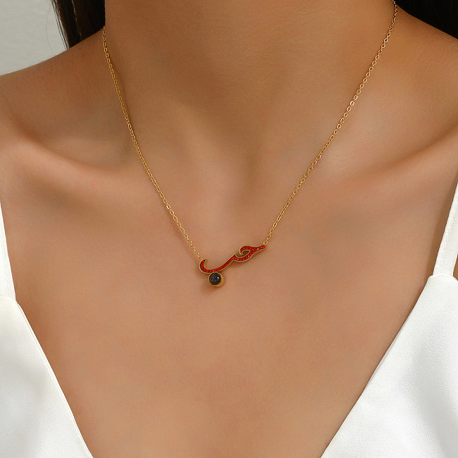 Vacation Romantic Simple Style Love Letter Copper 18K Gold Plated Zircon Necklace In Bulk