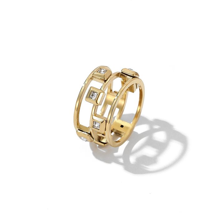 Anéis geométricos de aço inoxidável hip-hop em camadas de zircão anéis de aço inoxidável