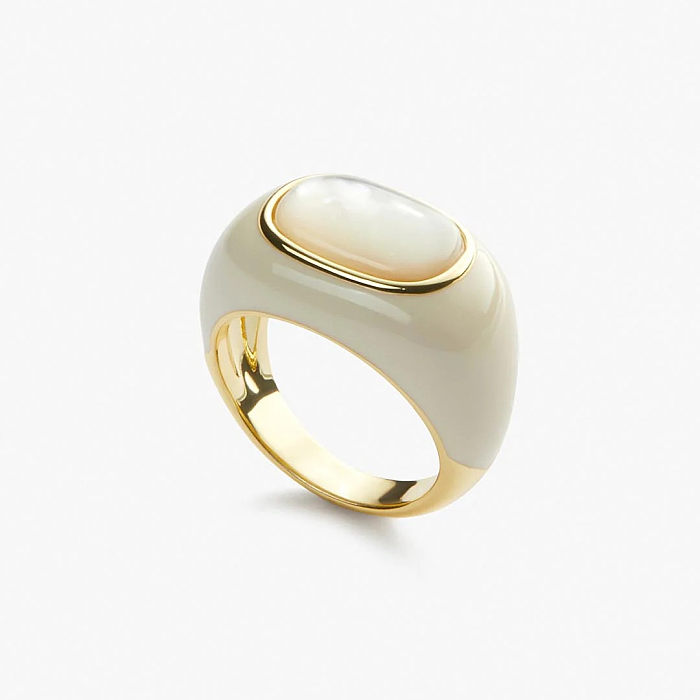 European And American Advanced Copper Plating 18K Real Gold Natural Malachite White Shell Drip Glazed Ring Minority Simple Fashion Ring