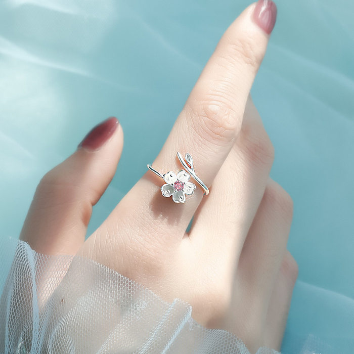 Glam Vacation Sweet Flower Offene Ringe mit Kupfereinlage und künstlichem Diamant