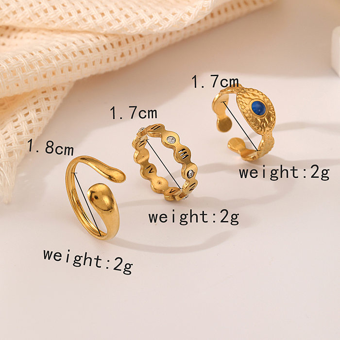 Wholesale Elegant Classical Lady Devil'S Eye Stainless Steel Inlay 18K Gold Plated Zircon Open Rings