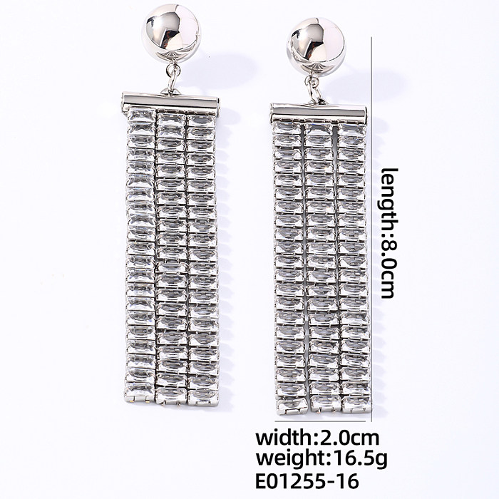 1 par de pendientes colgantes chapados en oro blanco con incrustaciones rectangulares redondas brillantes y brillantes