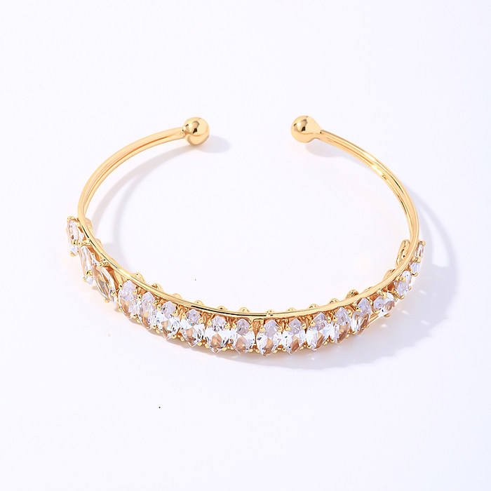 Simple Style Shiny Solid Color Copper Plating Inlay Zircon Gold Plated Bangle