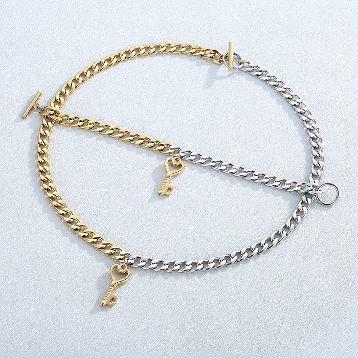 European And American Vintage Stainless Steel Key Pendant Bracelet Necklace Set Wholesale