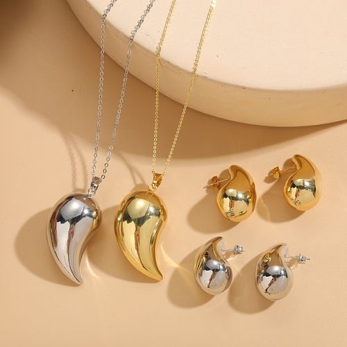 Cute Simple Style Commute Water Droplets Copper Plating Hollow Out 14K Gold Plated White Gold Plated Earrings Necklace