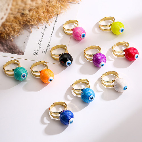 Artistic Eye Copper Enamel Plating 18K Gold Plated Open Rings