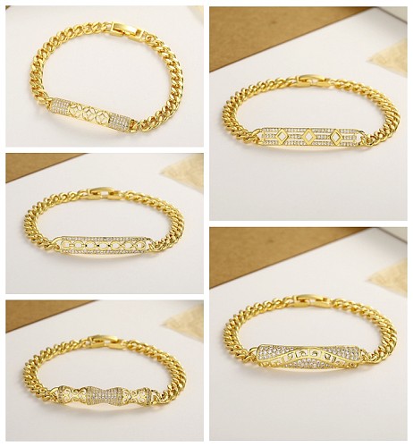 Bracelets luxueux de strass incrustés de cuivre de couleur unie