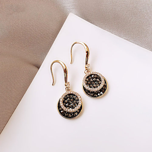 1 Pair Simple Style Round Copper Plating Inlay Zircon 14K Gold Plated Drop Earrings