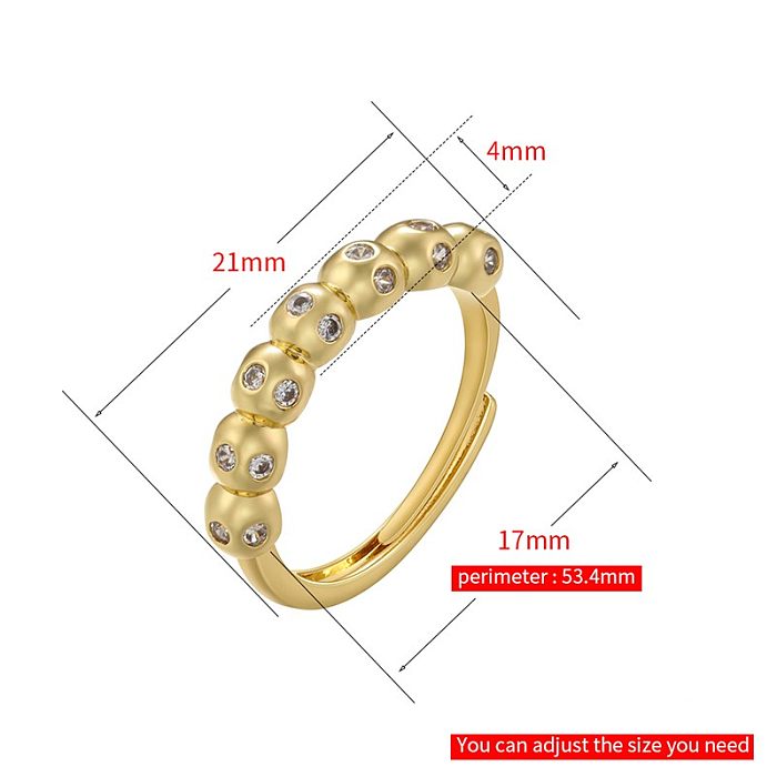 Casual Simple Style Solid Color Brass Plating Inlay Zircon 18K Gold Plated Open Ring
