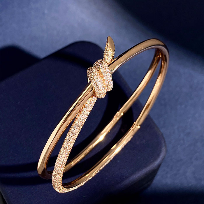 Casual Vacation Knot Copper Plating Inlay Zircon Bangle