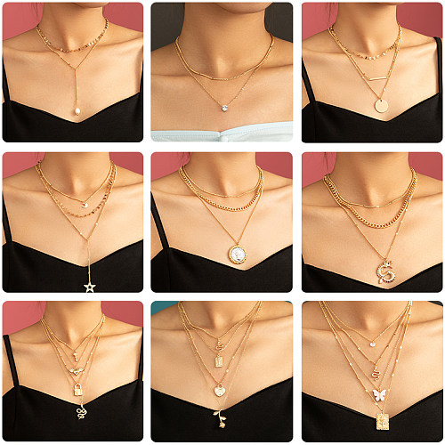 Classic Style Star Moon Copper Plating Zircon Layered Necklaces 1 Piece