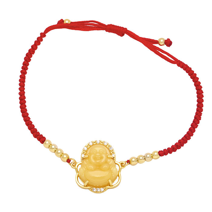 Pulseiras de cobre de Buda da moda com contas banhadas a ouro zircão pulseiras de cobre