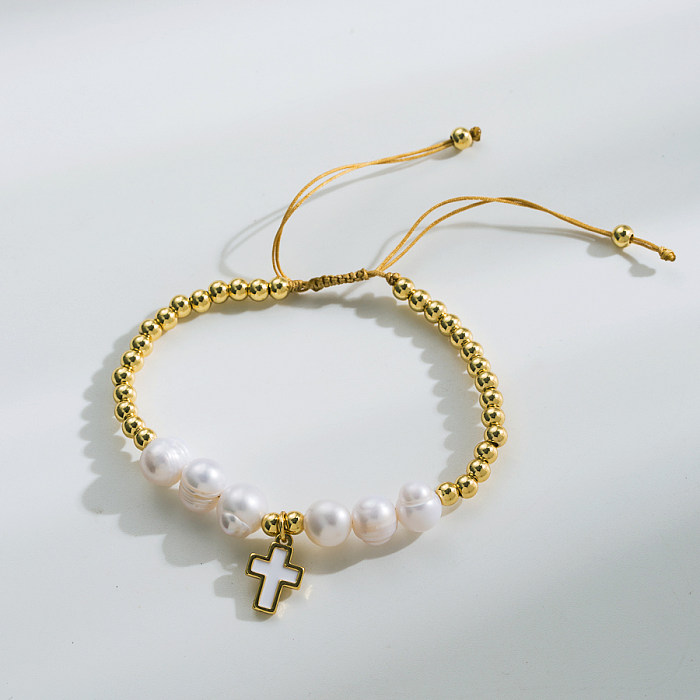 Fashion Cross Moon Heart Shape Rope Copper Beaded Bracelets 1 Piece